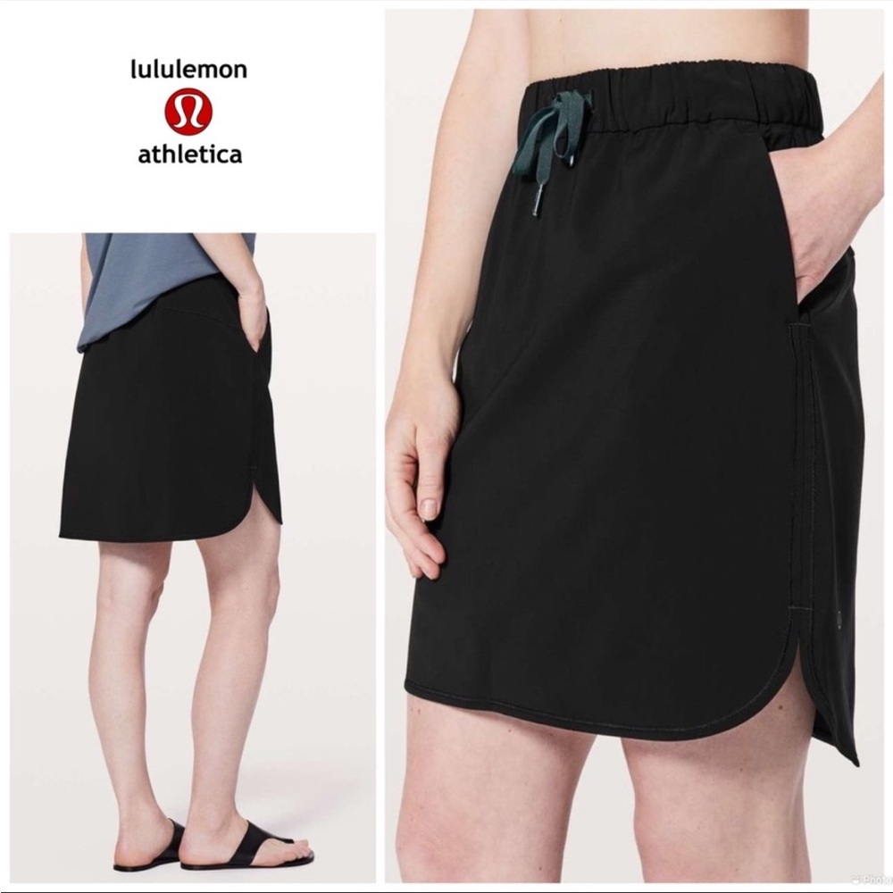 Lululemon Black On The Fly Skirt Elastic Waist Sz 10